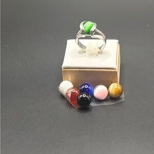 Sterling Silver Interchangeable Green Glass Bead Ring